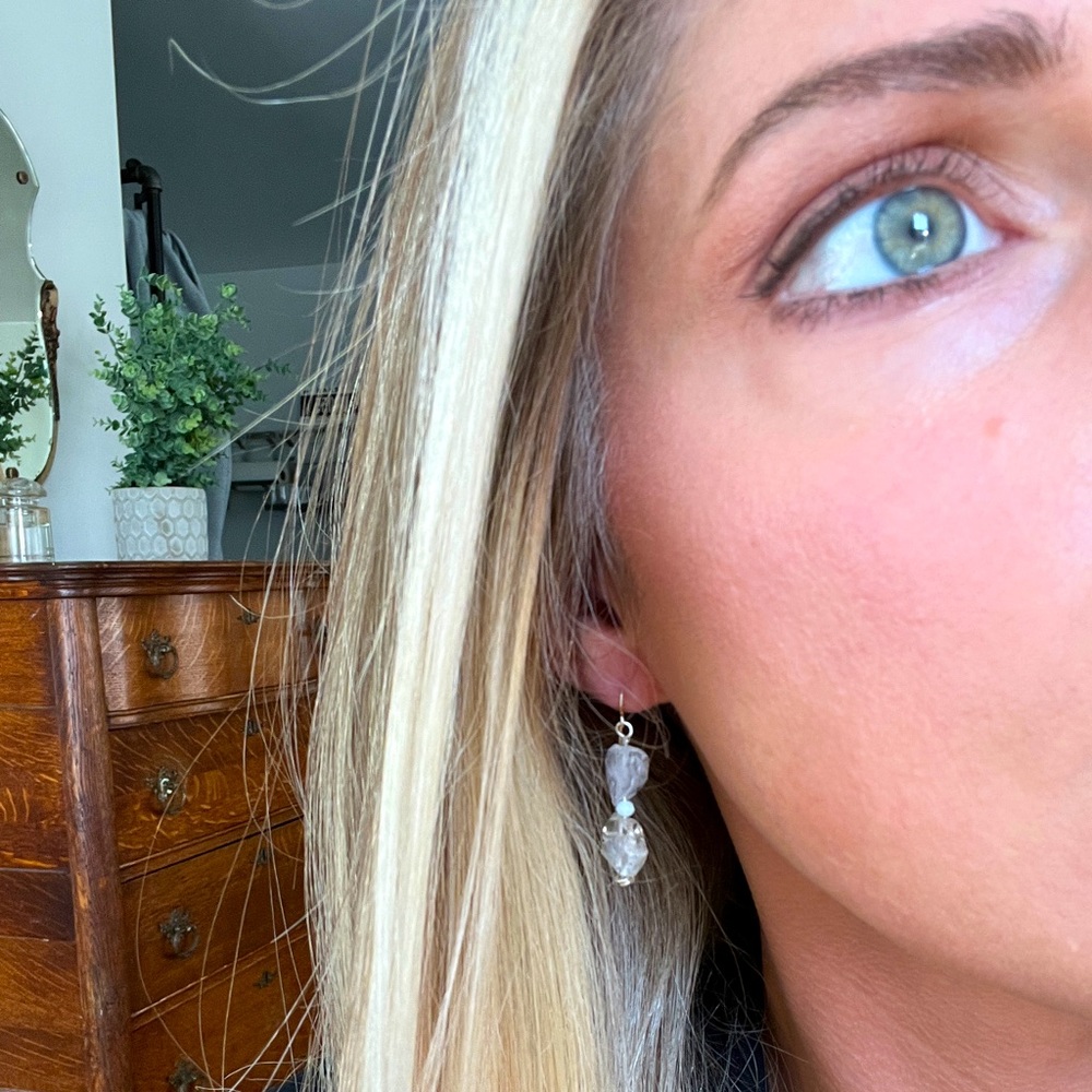 Handmade sterling silver and 14k gold herkimer diamond earrings